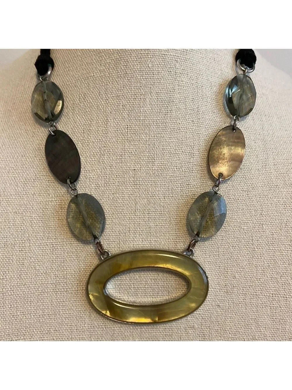 Lia Sophia Aspen Necklace Mother of Pearl Suede Cord Silver Tone 16